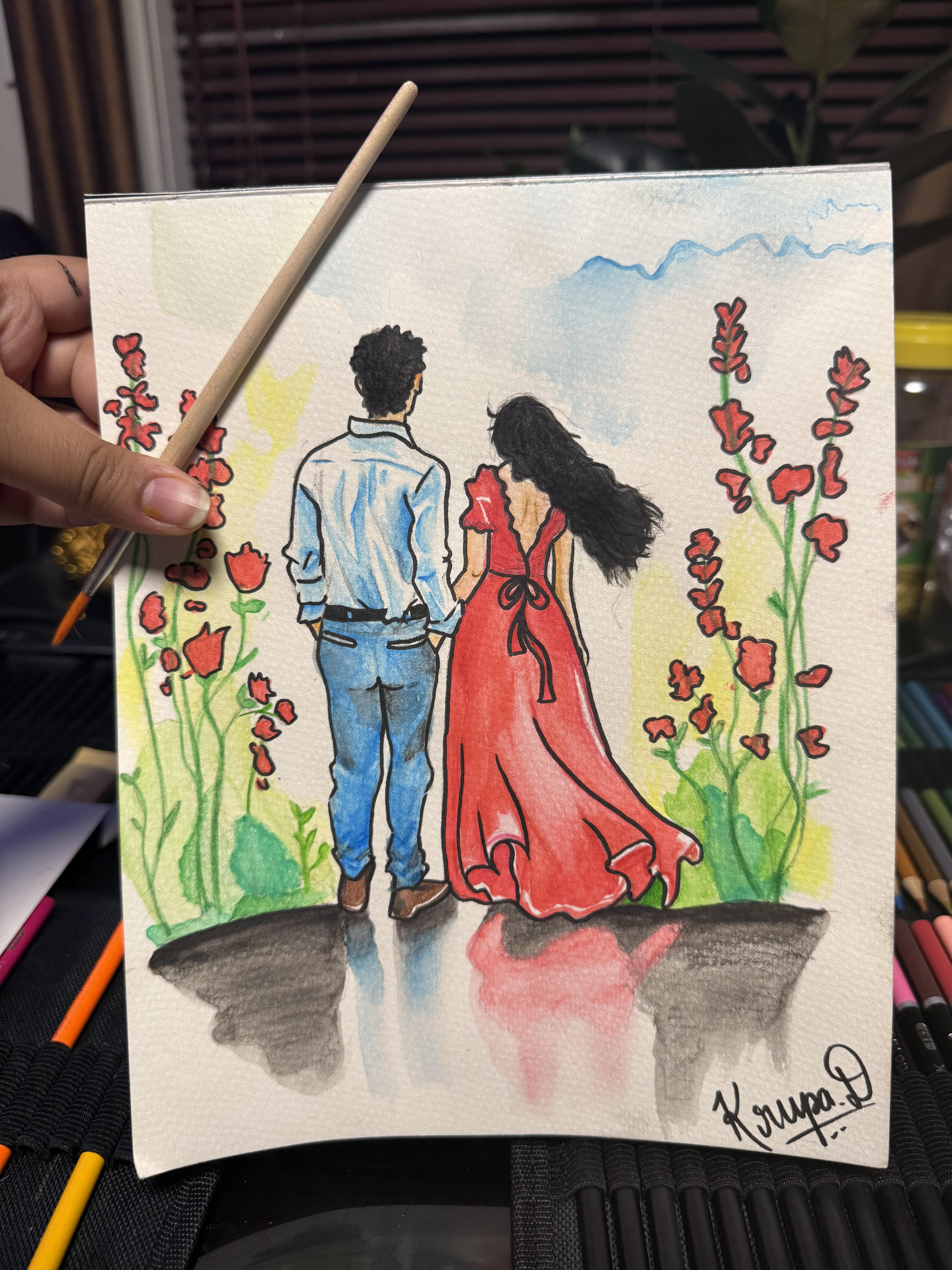 Pondering watercolor painting